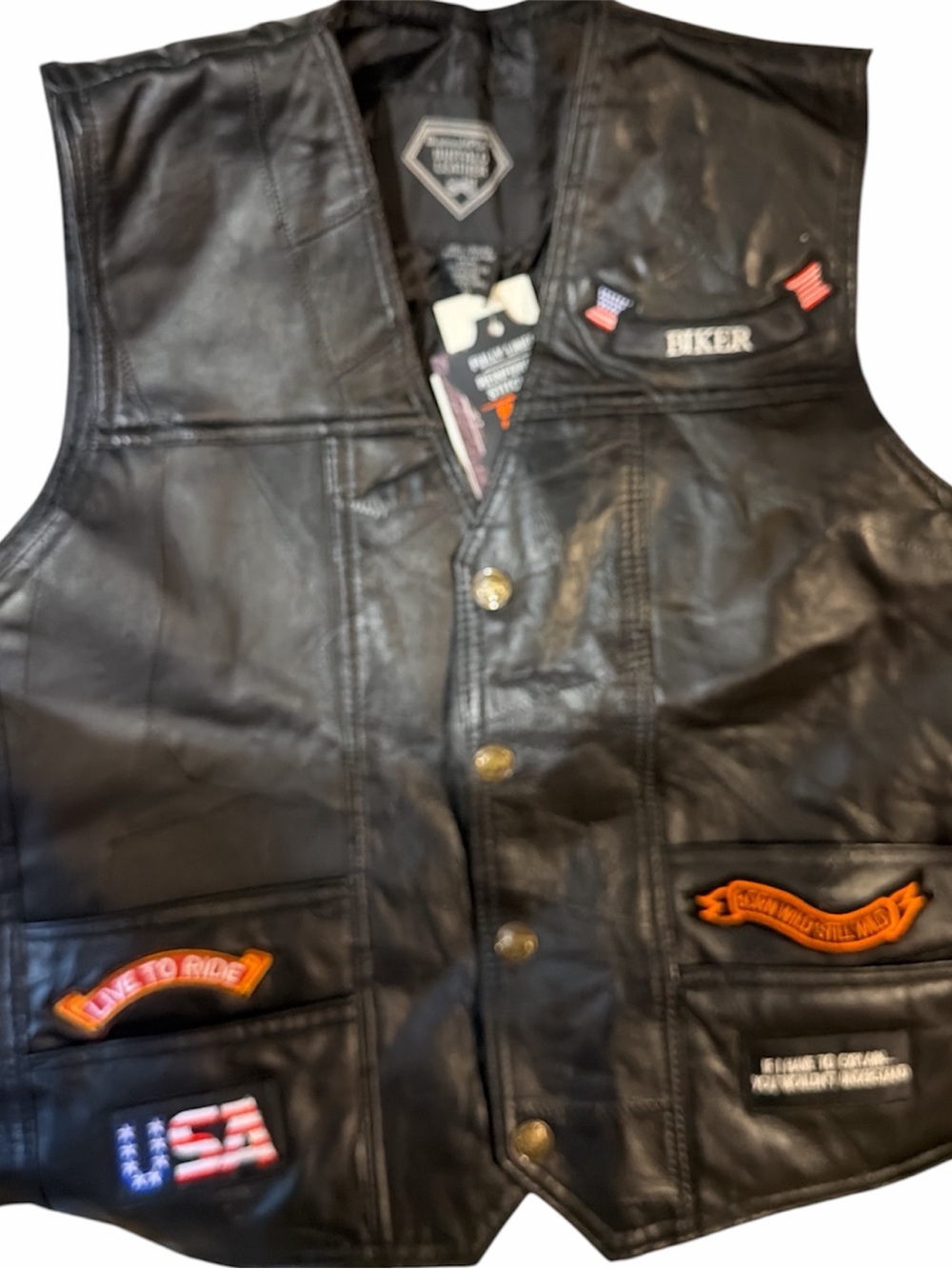 NWT 2x Buffalo Leather Diamond Plate Biker Vest live to ride eagle 14 patches